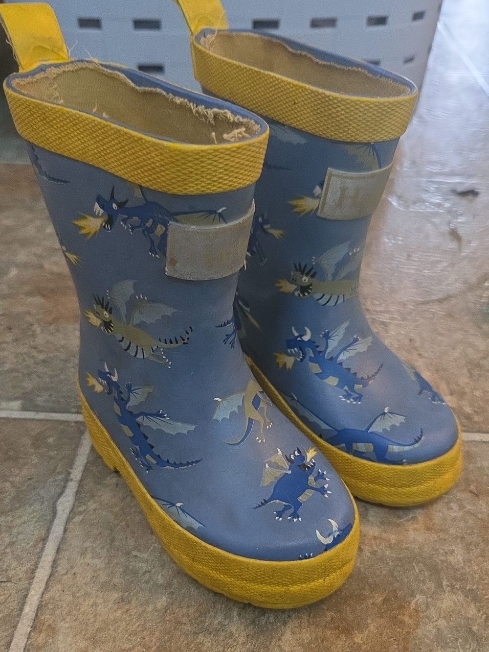 Kids Blue Dragon Rain Boots with Yellow Trim